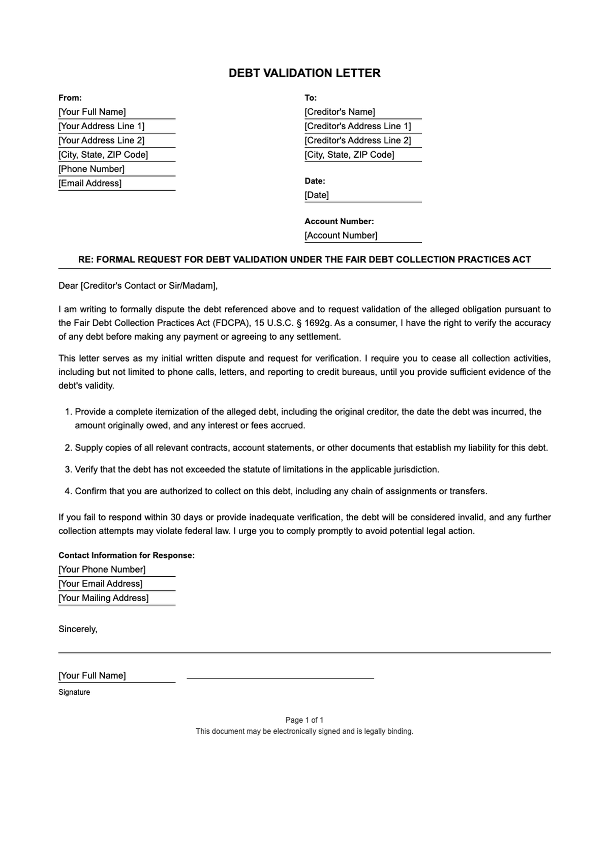 Debt settlement offer letter template with eSign and contact fields_variant_2